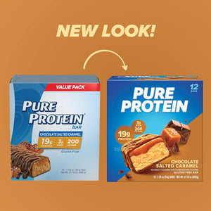 Pure Protein Bars, Chocolate Salted Caramel Flavor, High Protein, Low Sugar, Gluten-Free, 176 oz, 12 Count (Packaging May Vary)