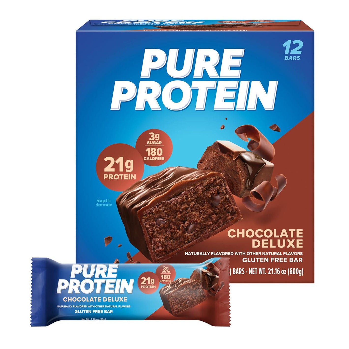 Pure Protein High-Protein Bars, Chocolate Deluxe, Gluten-Free, 176oz, 12 Count, Packaging May Vary