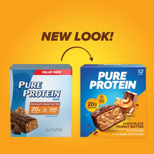 Pure Protein Bars, Chocolate Peanut Butter, High-Protein Snack (176 oz), Low-Sugar, Gluten-Free, 12 Count, Packaging May Vary