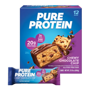 Pure Protein Bars, Chocolate Chip Flavor, High Protein & Low Sugar, 176 oz Each, 12-Pack