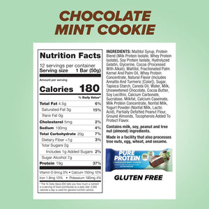 Pure Protein Bars, High Protein, Low Sugar, Gluten-Free, Chocolate Mint Cookie, 176oz, 12 Count, Packaging May Vary