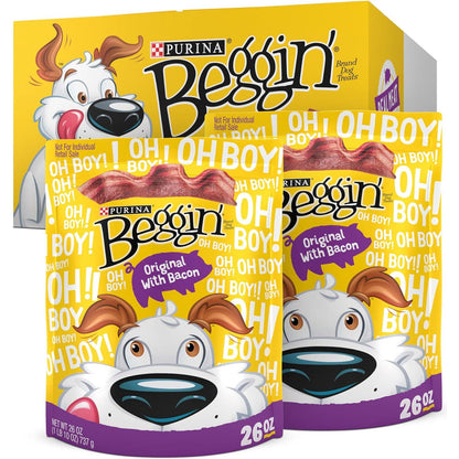 Purina Beggin' Strips Dog Treats, Bacon Flavor, 2 x 26 oz Pouches, Soft & Chewy Dog Snacks