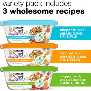 Purina Beneful Chopped Blends Wet Dog Food Variety Pack 12 Tubs 10 oz Each