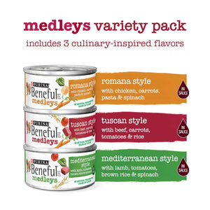 Purina Beneful Medleys Wet Dog Food Variety Pack, 3 oz Cans x 30, Tuscan, Romana, Mediterranean Styles
