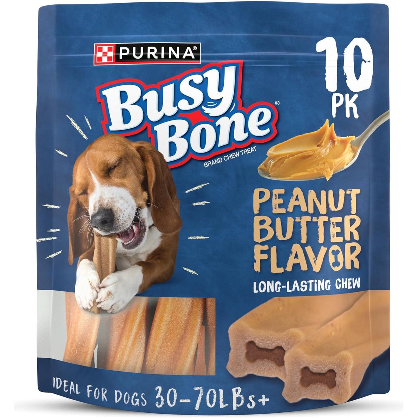 Purina Busy Bone Dog Chews, 10 Ct, Peanut Butter Flavor, Long-Lasting Treats for Adult Dogs
