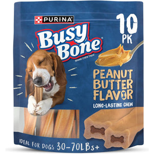 Purina Busy Bone Dog Chews, 10 Ct, Peanut Butter Flavor, Long-Lasting Treats for Adult Dogs