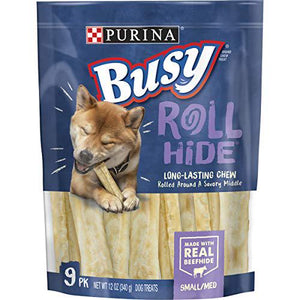 Purina Busy Rawhide Rollhide Dog Bones, 9 Ct, Small/Medium Breeds, Long-Lasting Chew Treats