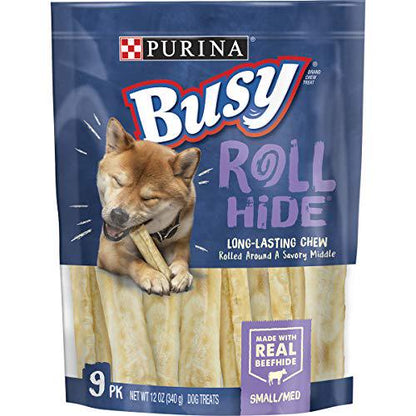 Purina Busy Rawhide Rollhide Dog Bones, 9 Ct, Small/Medium Breeds, Long-Lasting Chew Treats