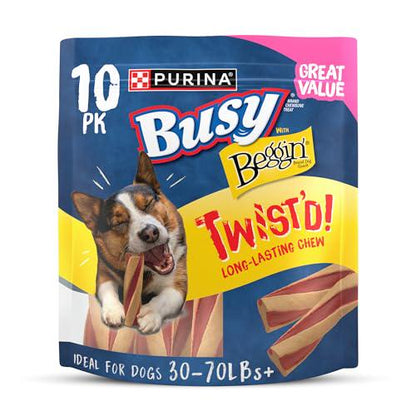 Purina Busy with Beggin’ Twist’d Dog Chews, 10 Ct Pouch, Long-Lasting Bones for Adult Dogs