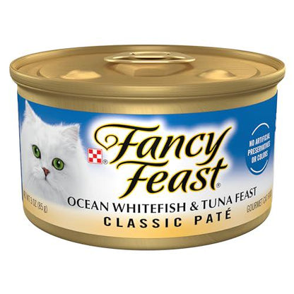 Fancy Feast Classic Pate Wet Cat Food Ocean Whitefish & Tuna 3 oz Cans Pack of 24