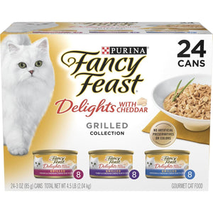 Purina Fancy Feast Delights Wet Cat Food Grilled Cheddar Variety Pack 24 Cans 3 oz Each