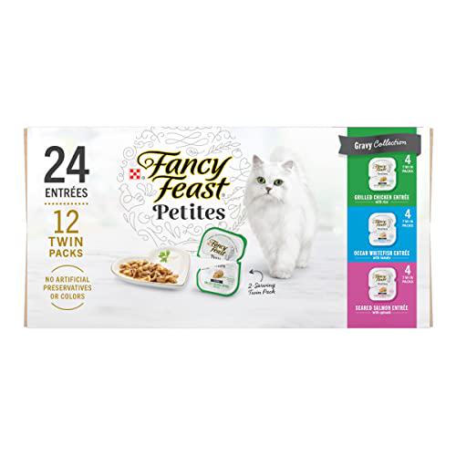 Purina Fancy Feast Petites Wet Cat Food, 2.8 oz x 12 Tubs, Gourmet Gravy Collection, Break-Apart Trays, 24 Servings