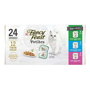 Purina Fancy Feast Petites Wet Cat Food, 2.8 oz x 12 Tubs, Gourmet Gravy Collection, Break-Apart Trays, 24 Servings