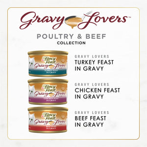Purina Fancy Feast Gravy Lovers Wet Cat Food, 24 Cans, 3 oz Each, Poultry & Beef Variety Pack
