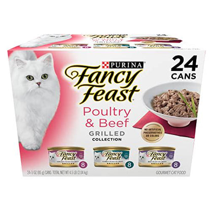 Purina Fancy Feast Grilled Poultry and Beef Wet Cat Food Variety Pack 3 oz Cans Pack of 24