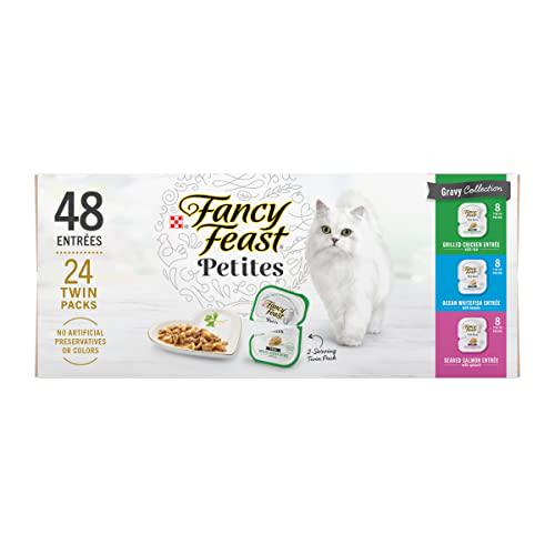 Purina Fancy Feast Petites Gravy Wet Cat Food Variety Pack 24 Tubs 2.8 oz Each Break Apart Tubs 48 Servings Gourmet Gravy Collection