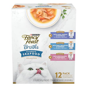 Fancy Feast Wet Cat Food Broth Complement Variety Pack 1.4 oz Pouches Pack of 12