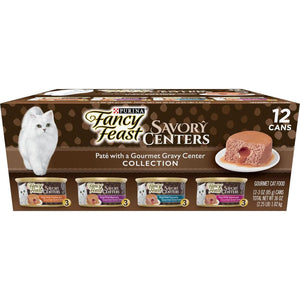 Purina Fancy Feast Pate with Gravy Centers Variety Pack 2 x 12 Pack 3 oz Cans Savory Centers Collection