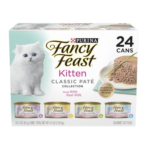 Purina Fancy Feast Wet Kitten Food Variety Pack, 3 oz x 24 Boxes, Turkey, Chicken, Whitefish, Salmon Feasts