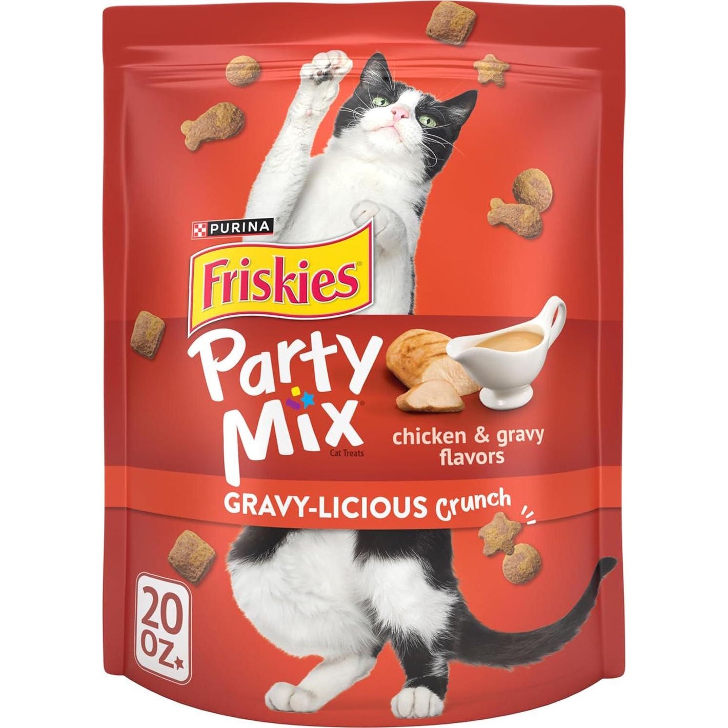 Purina Friskies Party Mix Cat Treats Chicken and Gravy Flavor 20 oz Crunchy Snack Pouch