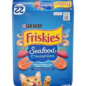 Purina Friskies Seafood Sensations Dry Cat Food, 22 lb Bag, Salmon, Tuna & Shrimp Flavors