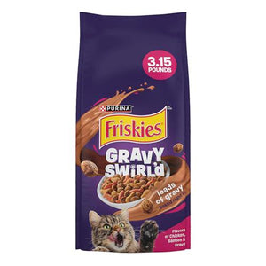 Purina Friskies Dry Cat Food Gravy Swirl’d Chicken and Salmon Flavor 3.15 lb Bag
