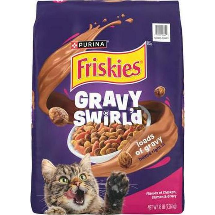 Purina Friskies Dry Cat Food Gravy Swirl Chicken Salmon Flavors 16 lb Bag