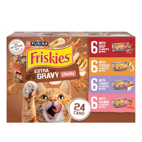 Purina Friskies Extra Gravy Wet Cat Food Variety Pack 5.5 oz Each 24 Cans Chicken Turkey Salmon Beef