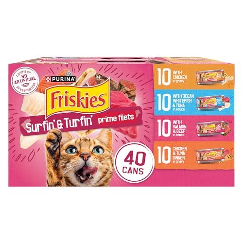Purina Friskies Gravy Wet Cat Food Variety Pack, Surfin’ & Turfin’, 40 Cans x 5.5 oz