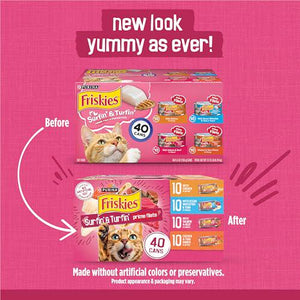 Purina Friskies Gravy Wet Cat Food Variety Pack, Surfin’ & Turfin’, 40 Cans x 5.5 oz