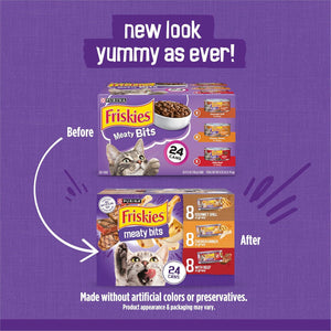 Purina Friskies Meaty Bits Wet Cat Food Variety Pack 24 Cans 5.5 oz Chicken Beef Fish Flavors