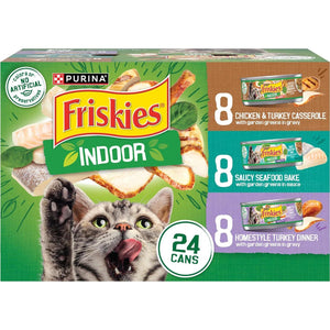 Purina Friskies Indoor Wet Cat Food 5.5 oz Cans Pack of 24 Turkey Chicken Seafood Variety Pack