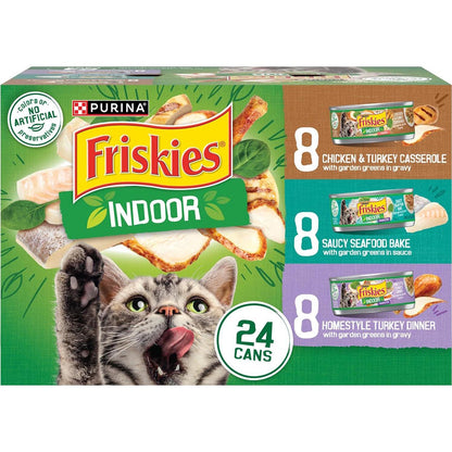 Purina Friskies Indoor Wet Cat Food 5.5 oz Cans Pack of 24 Turkey Chicken Seafood Variety Pack