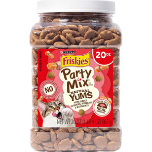 Purina Friskies Party Mix Natural Cat Treats, Real Salmon, Added Nutrients, 20 oz Canister