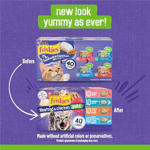 Purina Friskies Pate Wet Cat Food Variety Pack 40 Cans 5.5 oz Chicken and Seafood Pate Favorites