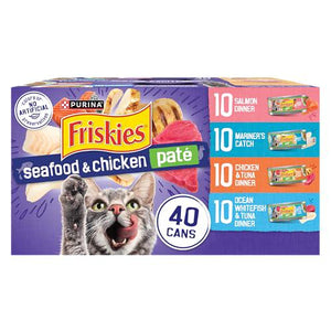 Purina Friskies Pate Wet Cat Food Variety Pack 40 Cans 5.5 oz Chicken and Seafood Pate Favorites