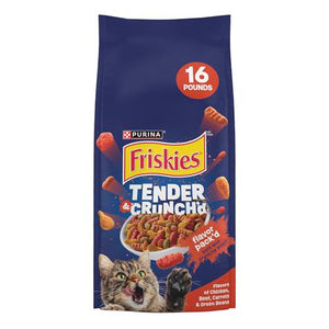 Purina Friskies Tender & Crunchy Cat Food, 16 lb Bag, Chicken, Beef, Carrot & Green Bean Flavors