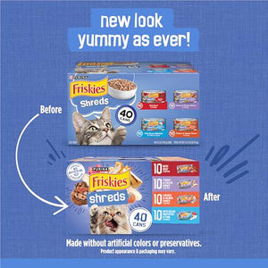 Purina Friskies Wet Cat Food Variety Pack Shreds with Meat and Seafood 40 Cans