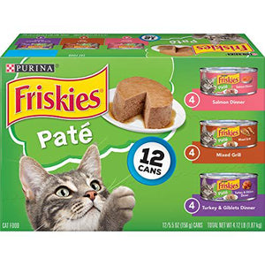 Purina Friskies Pate Wet Cat Food Variety 24 Cans 5.5 oz Salmon Turkey Mixed Grill 2 Pack