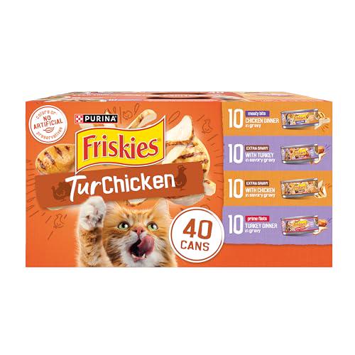 Purina Friskies Wet Cat Food Gravy Variety Pack 5.5 oz Cans Pack of 40 Chunky Bits Filets Meaty Mix