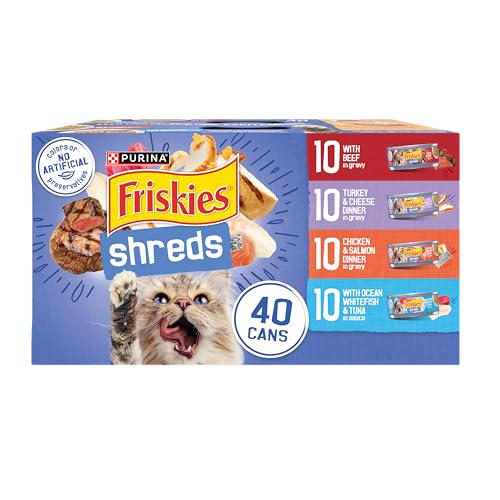 Purina Friskies Wet Cat Food Variety Pack Shreds with Meat and Seafood 40 Cans