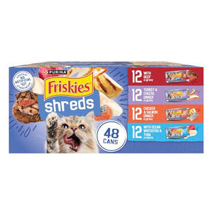 Purina Friskies Shreds Wet Cat Food Variety 48 Cans with Beef Chicken Turkey Tuna and Cheese