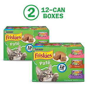 Purina Friskies Pate Wet Cat Food Variety 24 Cans 5.5 oz Salmon Turkey Mixed Grill 2 Pack