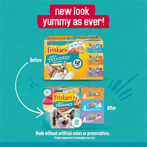 Purina Friskies Tasty Treasures Cat Food Variety, 5.5 oz x 12 Cans, Ocean Fish, Tuna, Chicken, Turkey Flavors