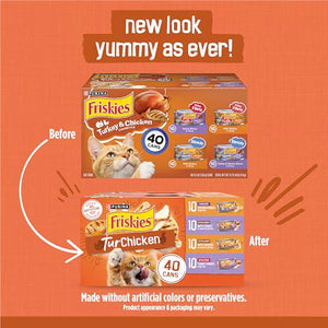 Purina Friskies Wet Cat Food Gravy Variety Pack 5.5 oz Cans Pack of 40 Chunky Bits Filets Meaty Mix
