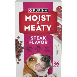 Purina Moist & Meaty Dog Food, 36 Ct Pouches, Steak Flavor, Soft Meal Packs for Dogs