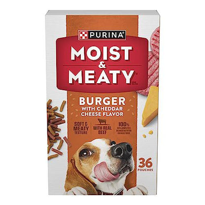 Purina Moist and Meaty Soft Dog Food 36 Pouches Burger with Cheddar Cheese Flavor