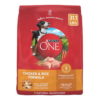 Purina ONE Chicken & Rice Dry Dog Food, 31.1 lb Bag, Real Meat Protein, Complete Nutrition for Adult Dogs