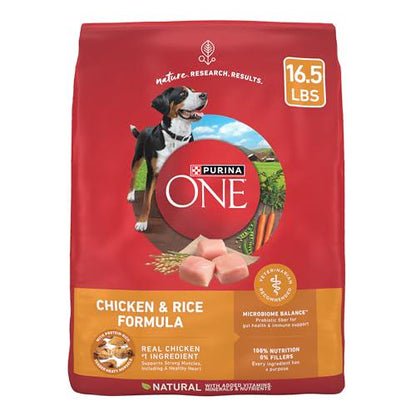 Purina ONE Chicken and Rice Dry Dog Food 16.5 lb Bag Complete and Balanced for Adult Dogs