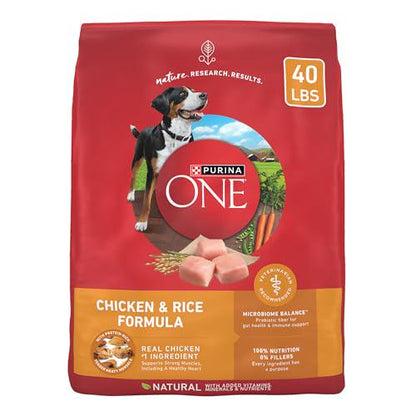 Purina ONE Chicken and Rice Adult Dry Dog Food 40 lb Bag for Whole Body Health